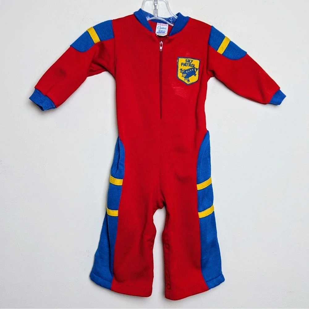 Vintage Carters 70s Sky Patrol Zip Up Jumpsuit Romper Flare Leg 12 Months